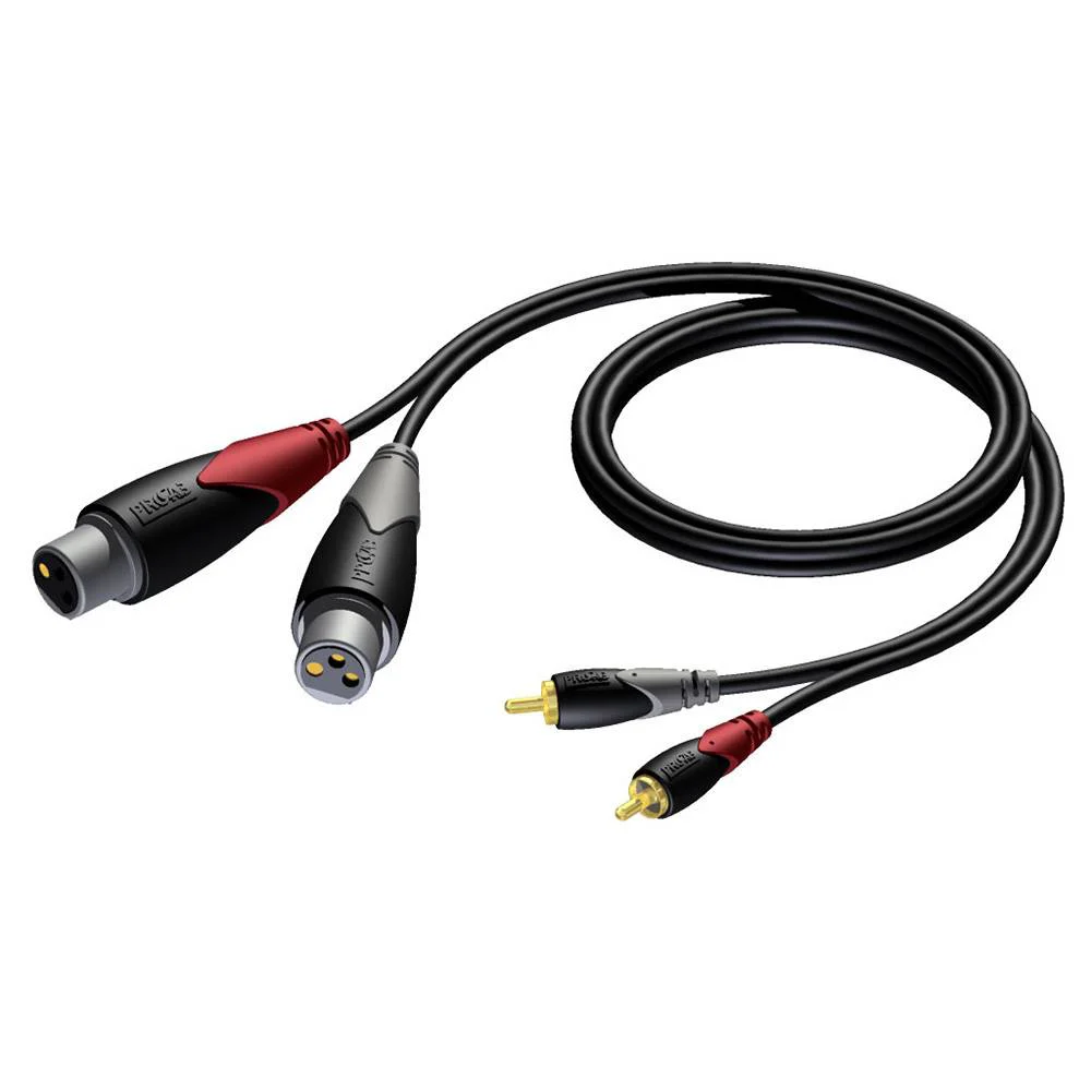 Verloopkabel 2x RCA (tulp) -> 2x XLR Female (1,5 meter)